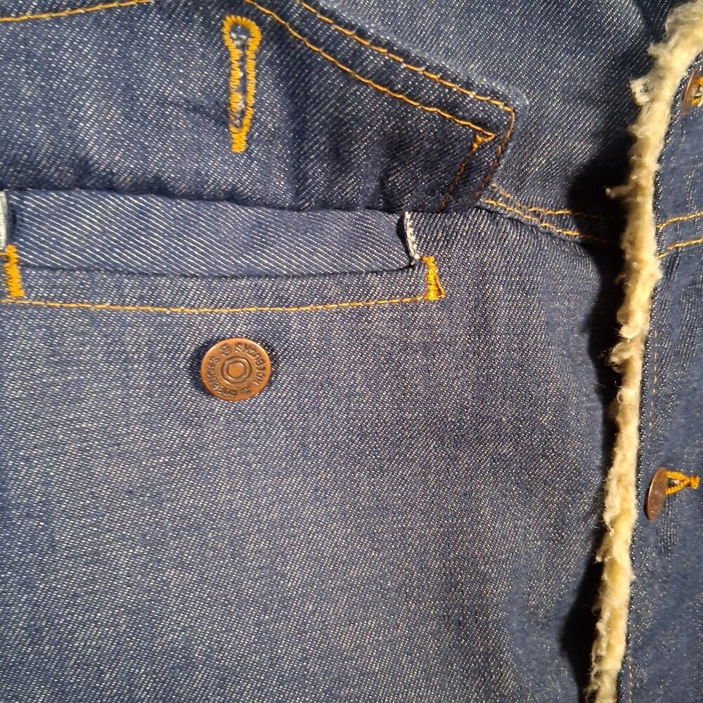 Vintage Sears Roebucks Denim Trucker Jean Jacket Men 46 R Sherpa Lined Blue - Picture 14 of 16